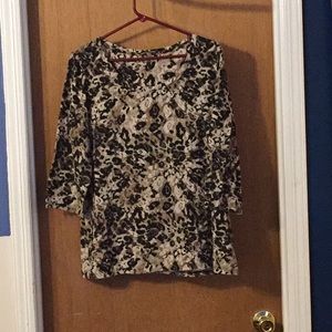 Brown print 3/4 length sleeves shirt - 1x